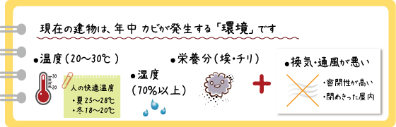 カビが発生する３つの要因