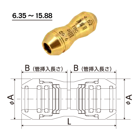 冷媒銅管用ワンタッチ継手「エフ１」の仕様：6.35～15.88